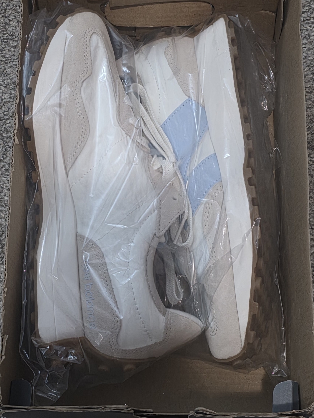 NIB New Balance White and Tan Suede-Trim Sneakers - Picture 6 of 6